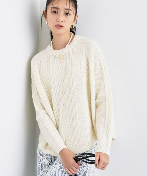 INDIVI / インディヴィ ニット・セーター | 【洗える】ケーブルデザイン ラウンドヘムニット | 詳細2