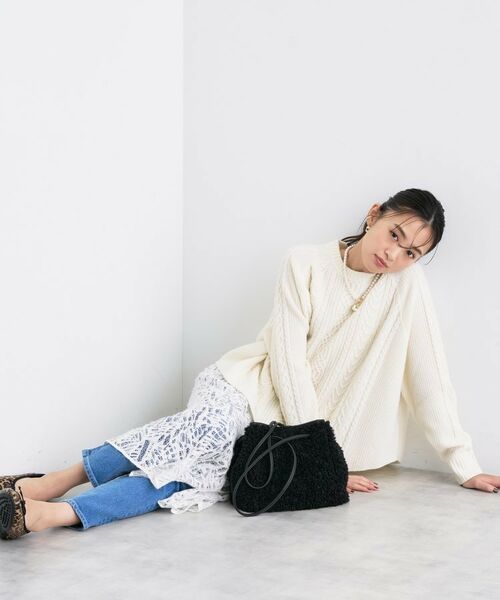 INDIVI / インディヴィ ニット・セーター | 【洗える】ケーブルデザイン ラウンドヘムニット | 詳細3