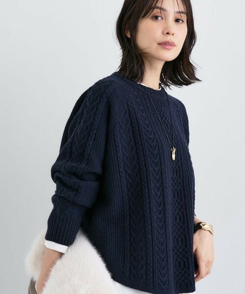 INDIVI / インディヴィ ニット・セーター | 【洗える】ケーブルデザイン ラウンドヘムニット | 詳細6