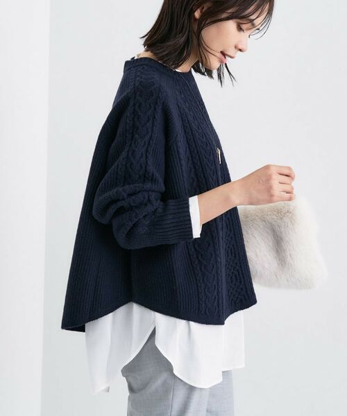 INDIVI / インディヴィ ニット・セーター | 【洗える】ケーブルデザイン ラウンドヘムニット | 詳細7