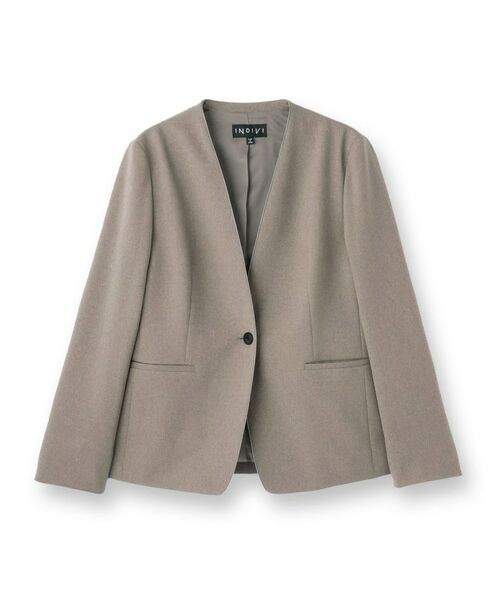 INDIVI / インディヴィ テーラードジャケット | 【洗える/通勤/スーツ】メランジストレッチ ノーカラージャケット | 詳細1