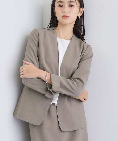 INDIVI / インディヴィ テーラードジャケット | 【洗える/通勤/スーツ】メランジストレッチ ノーカラージャケット | 詳細10