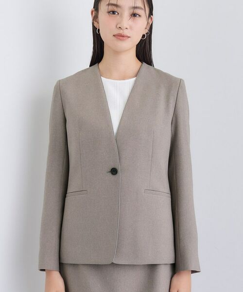 INDIVI / インディヴィ テーラードジャケット | 【洗える/通勤/スーツ】メランジストレッチ ノーカラージャケット | 詳細14