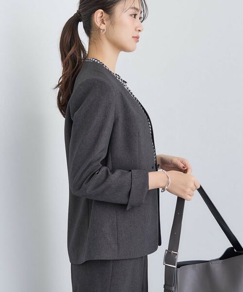 INDIVI / インディヴィ テーラードジャケット | 【洗える/通勤/スーツ】メランジストレッチ ノーカラージャケット | 詳細2