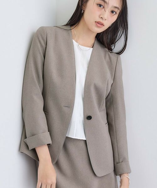 INDIVI/インディヴィ 【洗える/通勤/スーツ】メランジストレッチ ノーカラージャケット トープ(054) 38(M) INDIVI/インディヴィ 【洗える/通勤/スーツ】メランジストレッチ ノーカラージャケット トープ(054) 38(M)