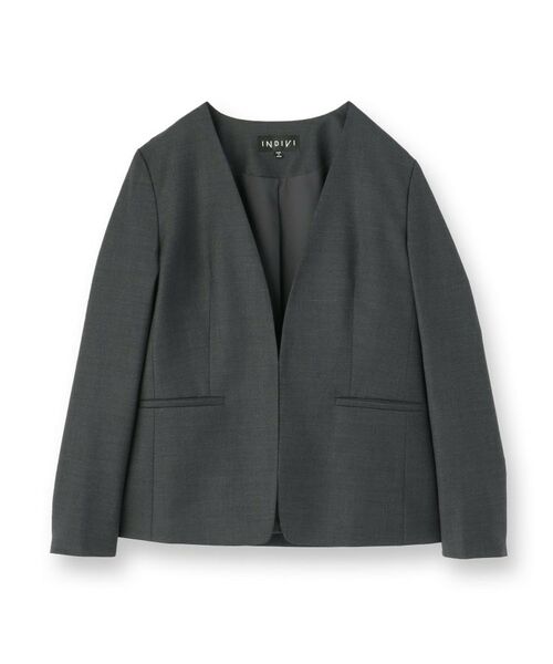 INDIVI / インディヴィ テーラードジャケット | 【日本製/スーツ/通勤】シルクウールストレッチ ノーカラージャケット | 詳細1