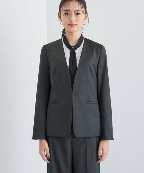 INDIVI / インディヴィ テーラードジャケット | 【日本製/スーツ/通勤】シルクウールストレッチ ノーカラージャケット | 詳細10
