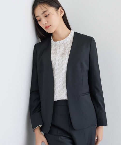 INDIVI / インディヴィ テーラードジャケット | 【日本製/スーツ/通勤】シルクウールストレッチ ノーカラージャケット | 詳細2