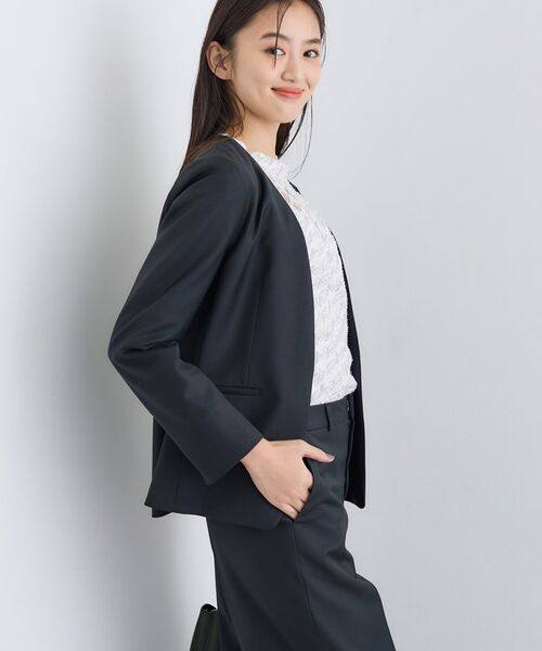 INDIVI / インディヴィ テーラードジャケット | 【日本製/スーツ/通勤】シルクウールストレッチ ノーカラージャケット | 詳細3