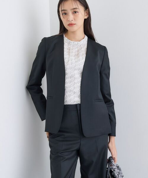 INDIVI / インディヴィ テーラードジャケット | 【日本製/スーツ/通勤】シルクウールストレッチ ノーカラージャケット(ネイビー(094))