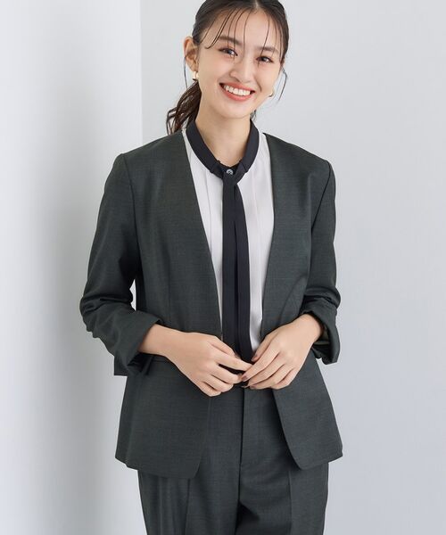 INDIVI/インディヴィ 【日本製/スーツ/通勤】シルクウールストレッチ ノーカラージャケット チャコールグレー(914) 36(S) INDIVI/インディヴィ 【日本製/スーツ/通勤】シルクウールストレッチ ノーカラージャケット チャコールグレー(914) 36(S)
