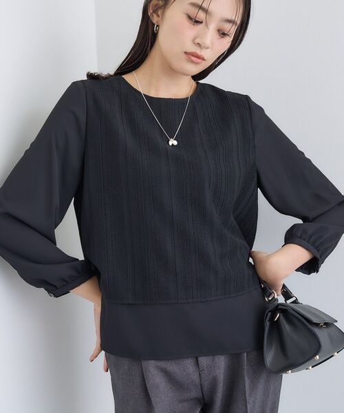 INDIVI / インディヴィ シャツ・ブラウス | 【オフィス/きれいめ】2WAYレース切り替えブラウス(ブラック(019))