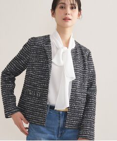 INDIVI / インディヴィ ノーカラージャケット | 【セレモニー／洗える】ミックスツイードライトジャケット
