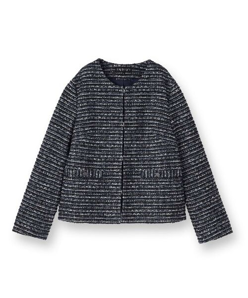 INDIVI / インディヴィ ノーカラージャケット | 【セレモニー／洗える】ミックスツイードライトジャケット | 詳細1