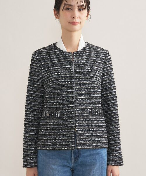 INDIVI / インディヴィ ノーカラージャケット | 【セレモニー／洗える】ミックスツイードライトジャケット | 詳細18