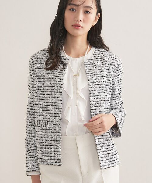 INDIVI / インディヴィ ノーカラージャケット | 【セレモニー／洗える】ミックスツイードライトジャケット | 詳細3