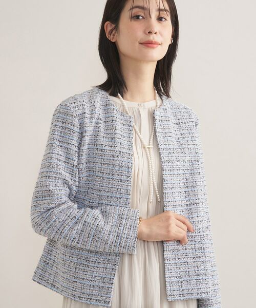INDIVI / インディヴィ ノーカラージャケット | 【セレモニー／洗える】ミックスツイードライトジャケット | 詳細6