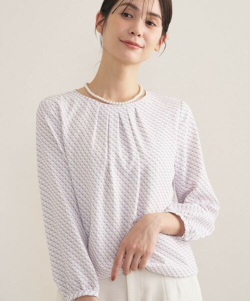 INDIVI/インディヴィ 【セレモニー/洗える/透けにくい】ダイヤ柄プリントブラウス ライトピンク(170) 15(3L) INDIVI/インディヴィ 【セレモニー/洗える/透けにくい】ダイヤ柄プリントブラウス ライトピンク(170) 15(3L)