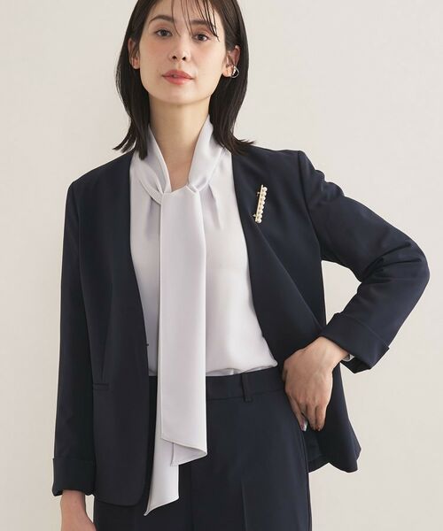 INDIVI / インディヴィ テーラードジャケット | 【通勤スーツ/洗える】ストレッチカラーレスジャケット | 詳細6