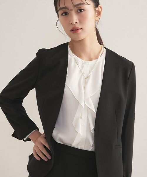 INDIVI / インディヴィ テーラードジャケット | 【通勤スーツ/洗える】ストレッチカラーレスジャケット(ブラック(019))