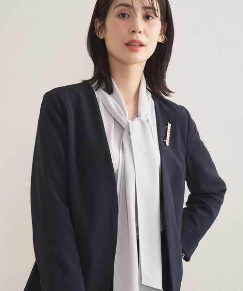 INDIVI / インディヴィ テーラードジャケット | 【通勤スーツ/洗える】ストレッチカラーレスジャケット(ネイビー(094))