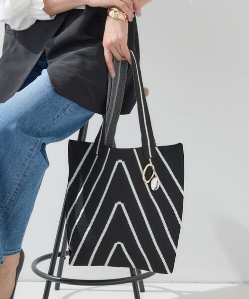 INDIVI / インディヴィ トートバッグ | 【WEB限定カラー/A4収納】柄ニットバッグ(ブラック(519))