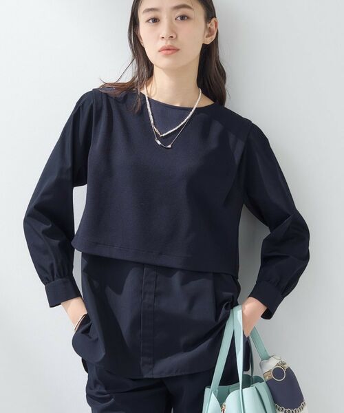 INDIVI / インディヴィ カットソー | 【洗える/UVケア】レイヤード風デザイントップス(ネイビー(694))