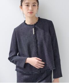 INDIVI / インディヴィ ノーカラージャケット | 【軽量／セレモニー／SETUP可能】ストレッチツイードジャケット