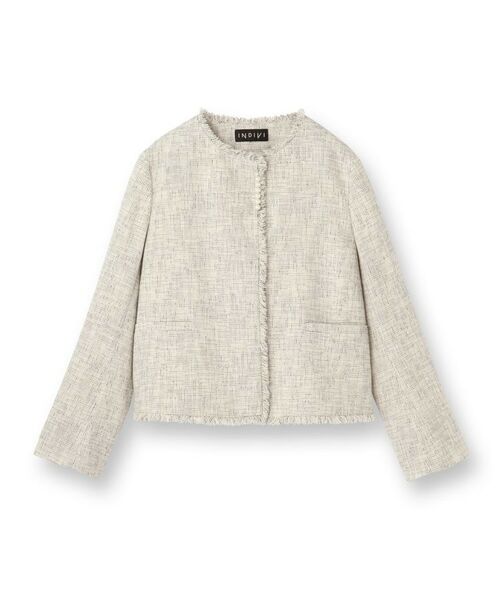 INDIVI / インディヴィ ノーカラージャケット | 【軽量／セレモニー／SETUP可能】ストレッチツイードジャケット | 詳細1