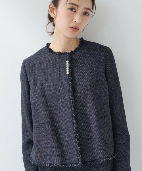 INDIVI / インディヴィ ノーカラージャケット | 【軽量／セレモニー／SETUP可能】ストレッチツイードジャケット | 詳細10