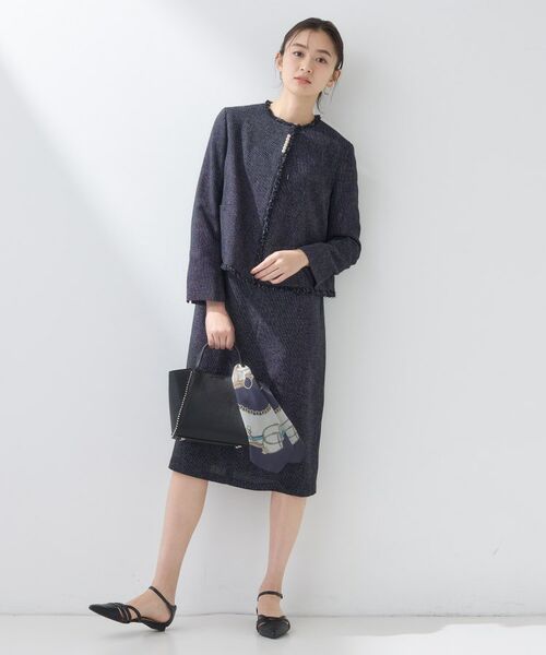 INDIVI / インディヴィ ノーカラージャケット | 【軽量／セレモニー／SETUP可能】ストレッチツイードジャケット | 詳細12