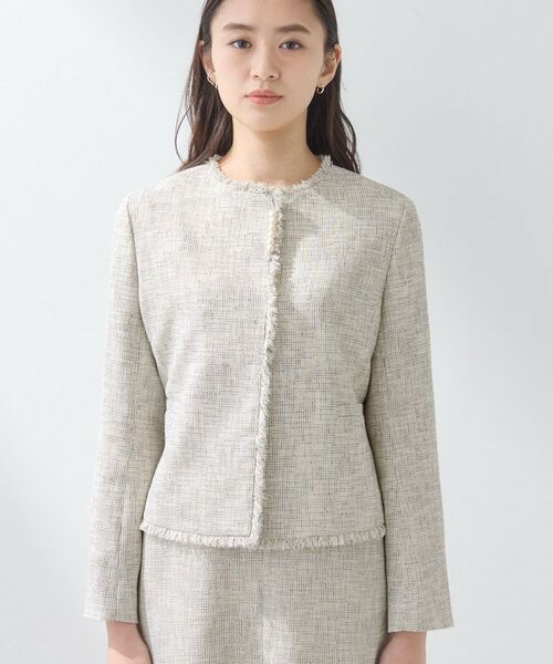 INDIVI / インディヴィ ノーカラージャケット | 【軽量／セレモニー／SETUP可能】ストレッチツイードジャケット | 詳細14