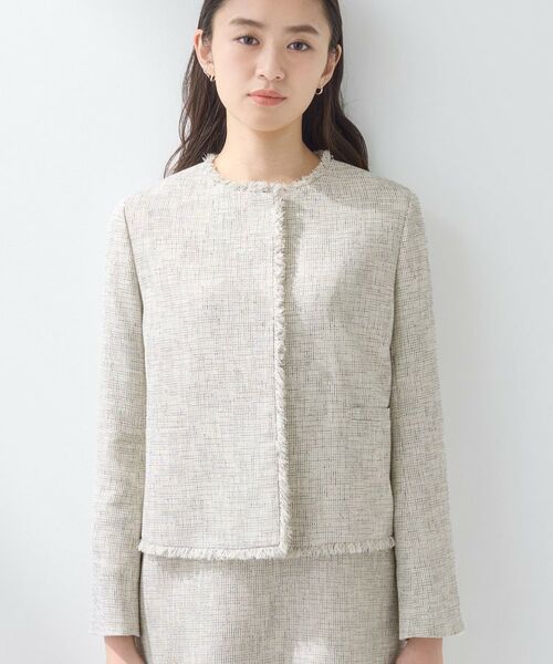 INDIVI / インディヴィ ノーカラージャケット | 【軽量／セレモニー／SETUP可能】ストレッチツイードジャケット | 詳細17