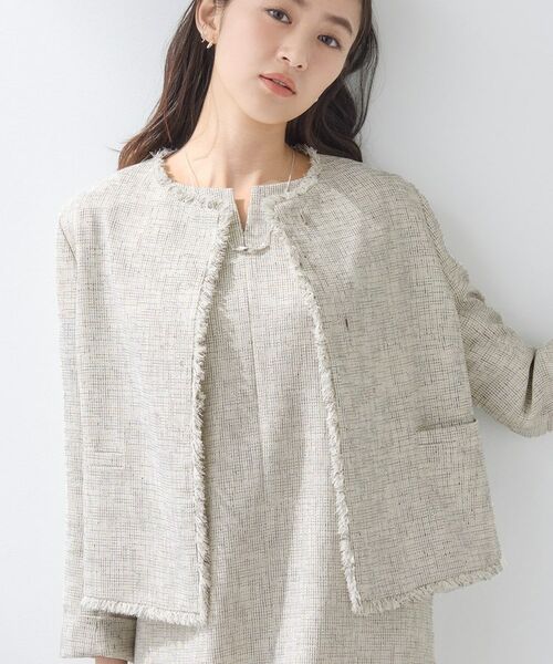 INDIVI / インディヴィ ノーカラージャケット | 【軽量／セレモニー／SETUP可能】ストレッチツイードジャケット | 詳細2