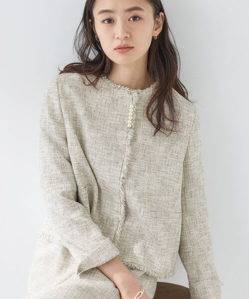 INDIVI / インディヴィ ノーカラージャケット | 【軽量／セレモニー／SETUP可能】ストレッチツイードジャケット | 詳細3