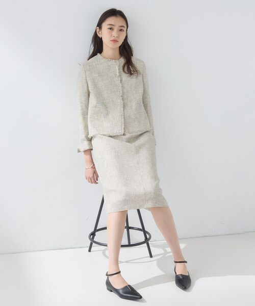 INDIVI / インディヴィ ノーカラージャケット | 【軽量／セレモニー／SETUP可能】ストレッチツイードジャケット | 詳細4