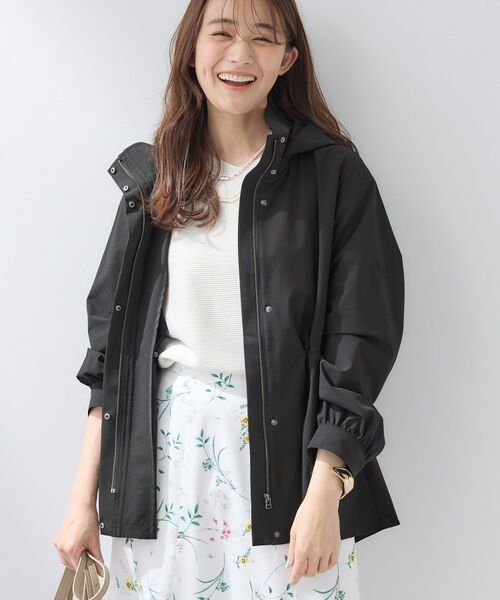 INDIVI / インディヴィ レザーブルゾン・ジャケット | 【撥水／フード取外し可】凹凸素材ブルゾン（ブラック(019)）
