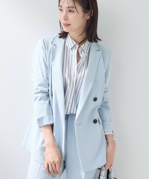 INDIVI / インディヴィ テーラードジャケット | 【洗える／多機能／SETUP可】こなれダブルジャケット（サックスブルー(090)）