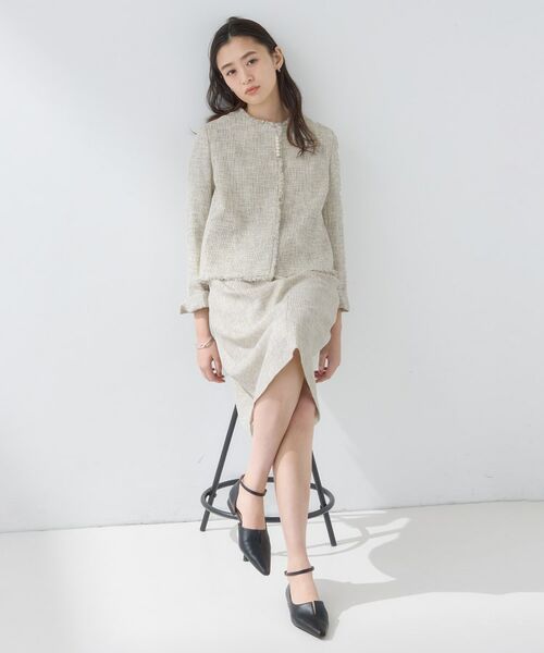 INDIVI / インディヴィ ミニ丈・ひざ丈ワンピース | 【軽量/セレモニー/SETUP可能】ストレッチツイードAラインワンピース | 詳細4