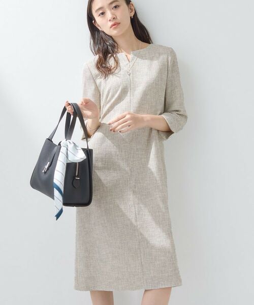 INDIVI / インディヴィ ミニ丈・ひざ丈ワンピース | 【軽量/セレモニー/SETUP可能】ストレッチツイードAラインワンピース(ホワイト(401))