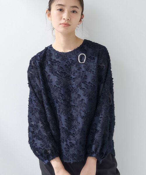 INDIVI / インディヴィ シャツ・ブラウス | 【華やか/大人シアー/セレモニー】カットフリンジブラウス(ネイビー(094))