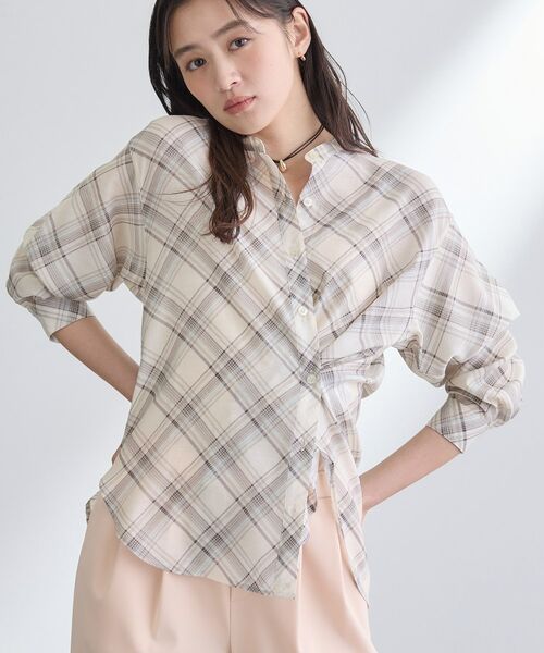 INDIVI / インディヴィ シャツ・ブラウス | 【2WAY／シアー】バイアスチェック柄＆無地 カシュクールシャツ | 詳細10