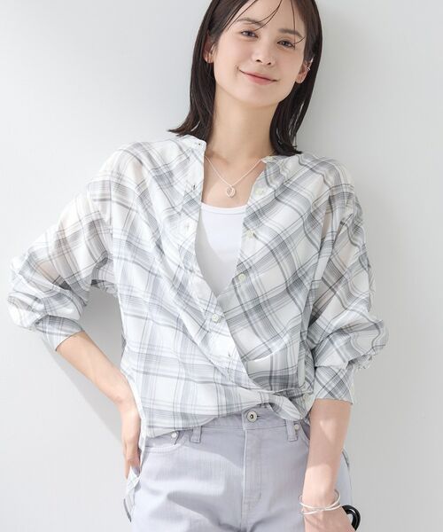 INDIVI / インディヴィ シャツ・ブラウス | 【2WAY／シアー】バイアスチェック柄＆無地 カシュクールシャツ | 詳細6