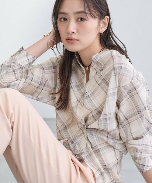 INDIVI / インディヴィ シャツ・ブラウス | 【2WAY／シアー】バイアスチェック柄＆無地 カシュクールシャツ（ライトベージュ(151)）
