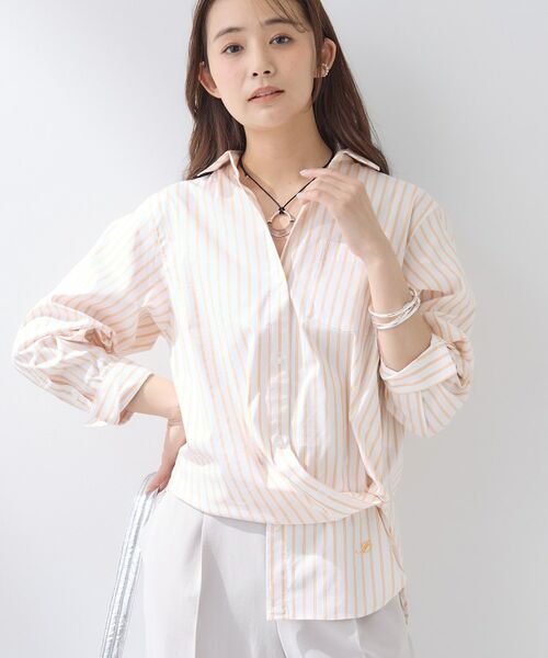 INDIVI / インディヴィ シャツ・ブラウス | 【2WAY／洗える】ラメストライプ コットン混シャツ（オレンジ(366)）