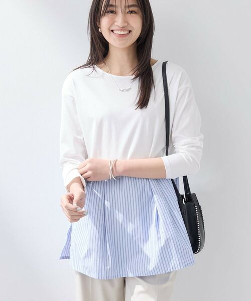 INDIVI / インディヴィ カットソー | 【レイヤードにおすすめ】切り替えデザイントップス（ブルー(391)）