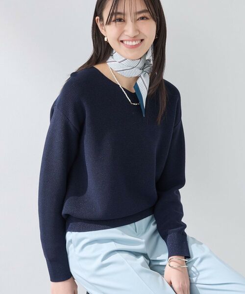 INDIVI / インディヴィ ニット・セーター | 【洗える／軽量】きらめきVネックニット（ネイビー(094)）