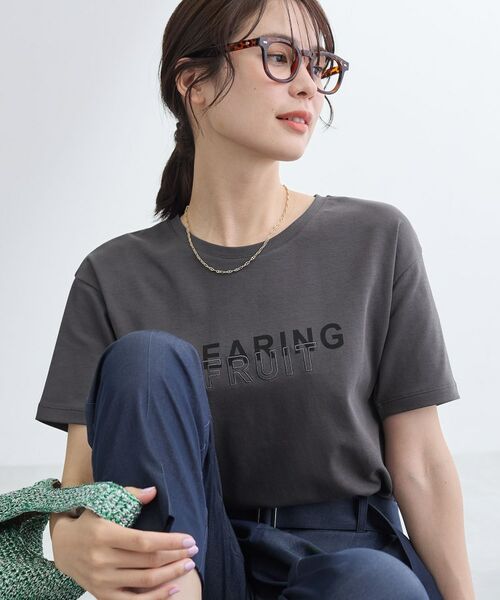 INDIVI / インディヴィ Tシャツ | 【UVケア／選べるグラフィック】スムースジャージグTシャツ（チャコールグレー(014)）