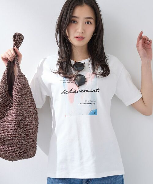 INDIVI / インディヴィ Tシャツ | 【UVケア／選べるグラフィック】スムースジャージグTシャツ（ホワイト(102)）