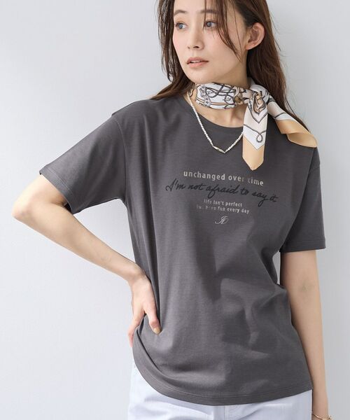 INDIVI / インディヴィ Tシャツ | 【UVケア／選べるグラフィック】スムースジャージグTシャツ（チャコールグレー(614)）